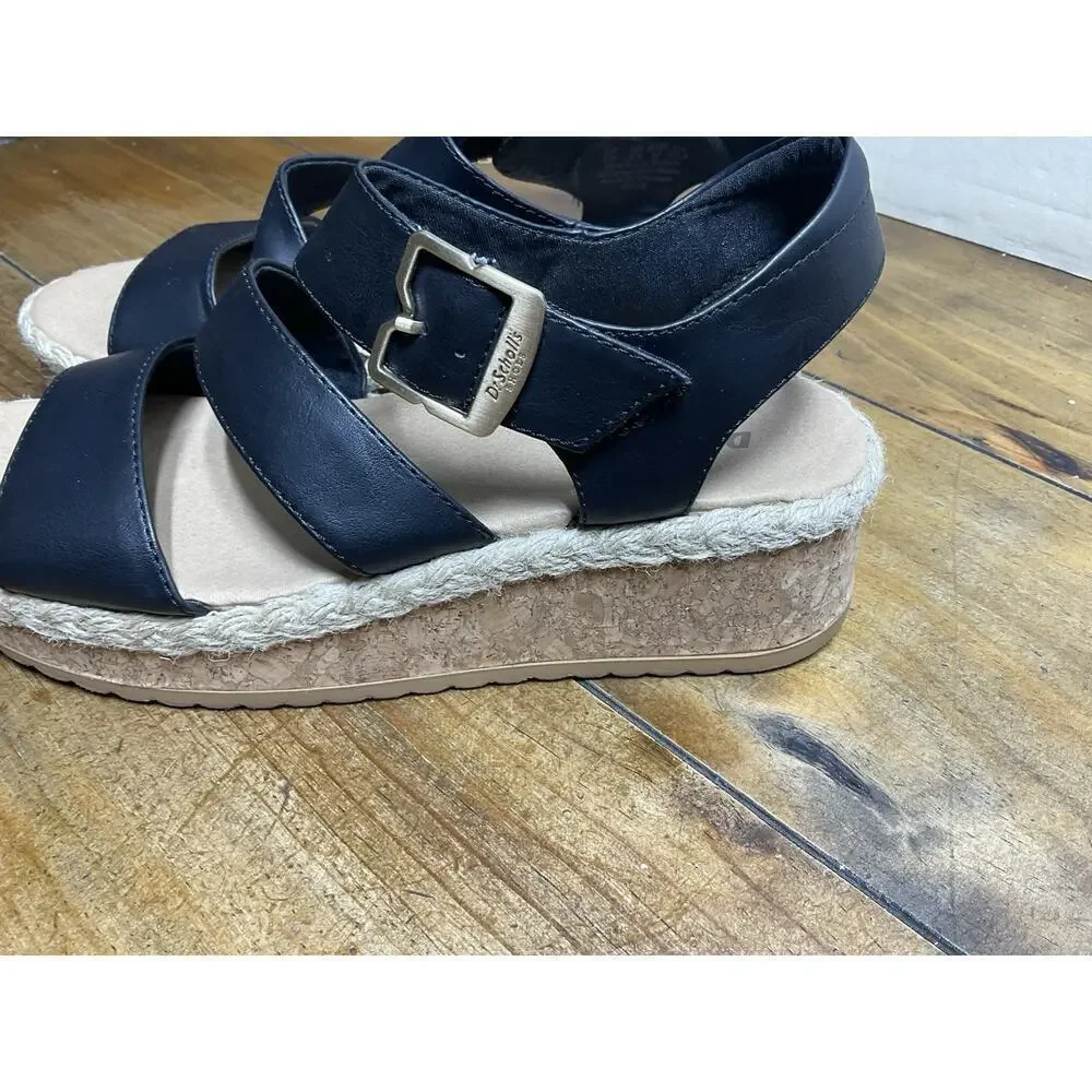 Dr. Scholl's Womens Ellie Espadrille Wedge Sandal Black 7M